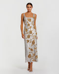 Silver Sleeveless Sequin Dress With Gold Floral Detail