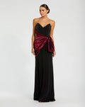 Black Two Tone Draped Strapless Trumpet Gown
