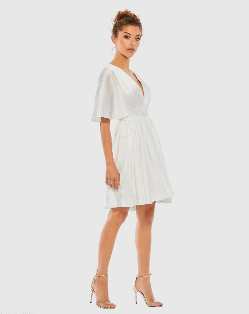 White Satin Flowy Flutter Sleeve Mini Dress