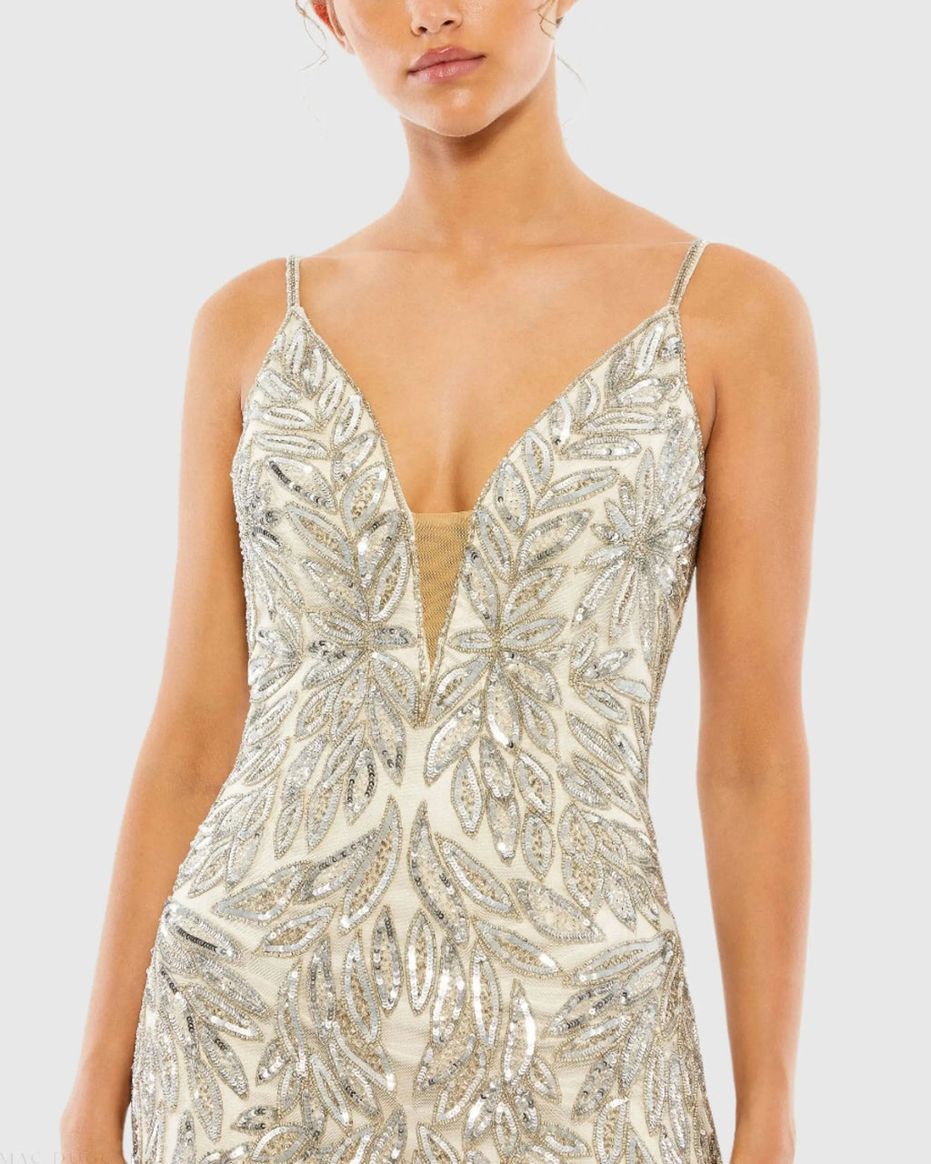 Silver Hand Embellished Sleeveless Evening Gown
