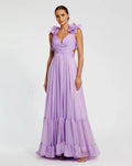 Ruffle Tiered Cut-Out Chiffon Gown
